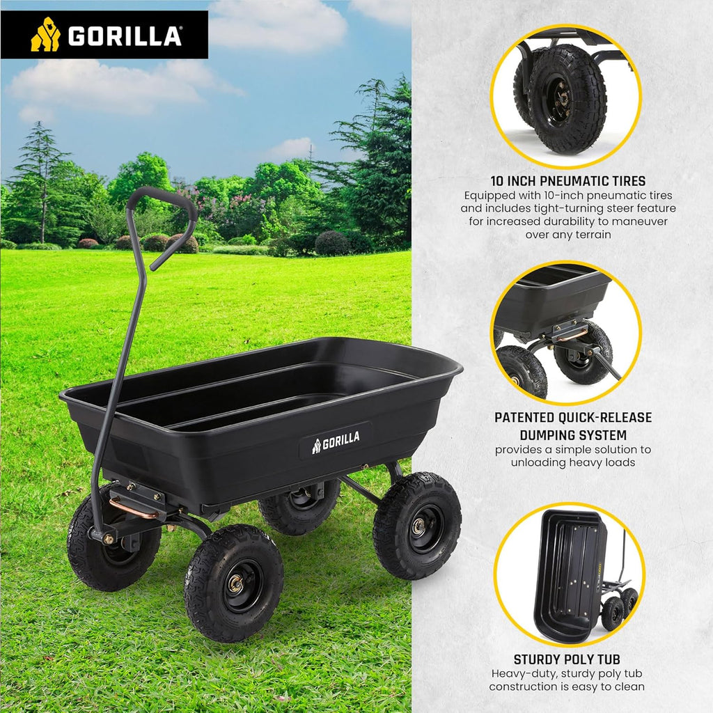 Gorilla Carts Utility Dump Wagon 6 Cubic Feet 1200 lb Capacity Black - GOR6PS