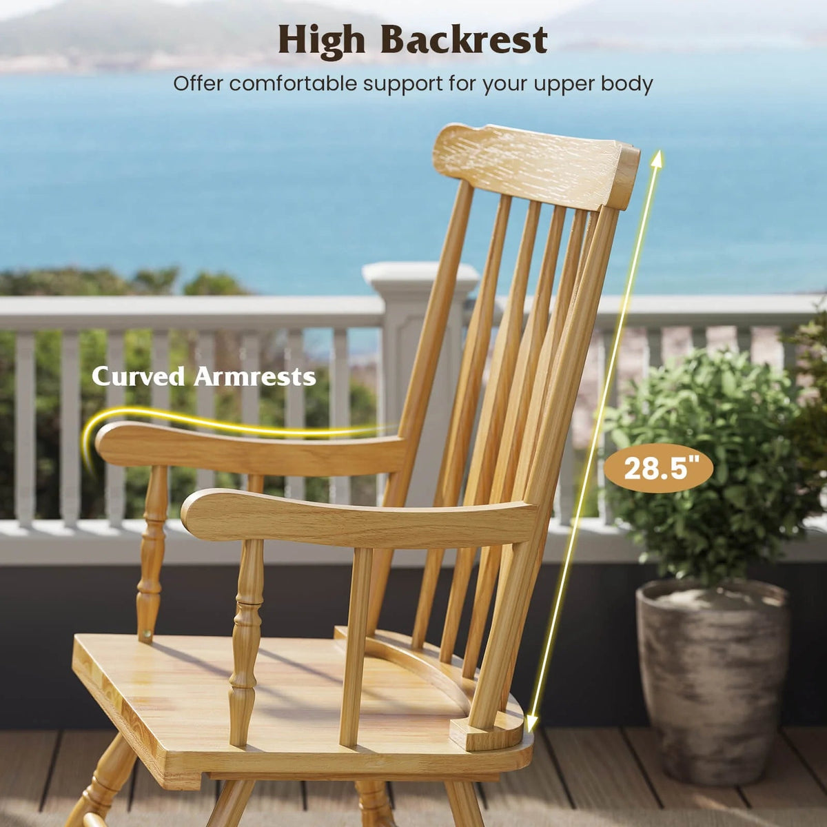 Costway Rubber Wood Rocking Chair, White, 22 x 32 x 44 in, 300 lbs