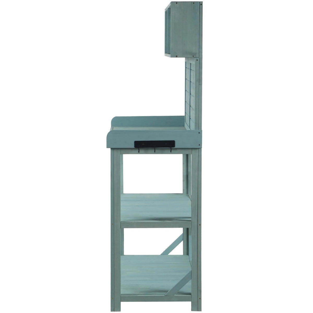 Wooden Outdoor Potting Bench Table With 4 Storage Shelves, Side Hook And Green Finish