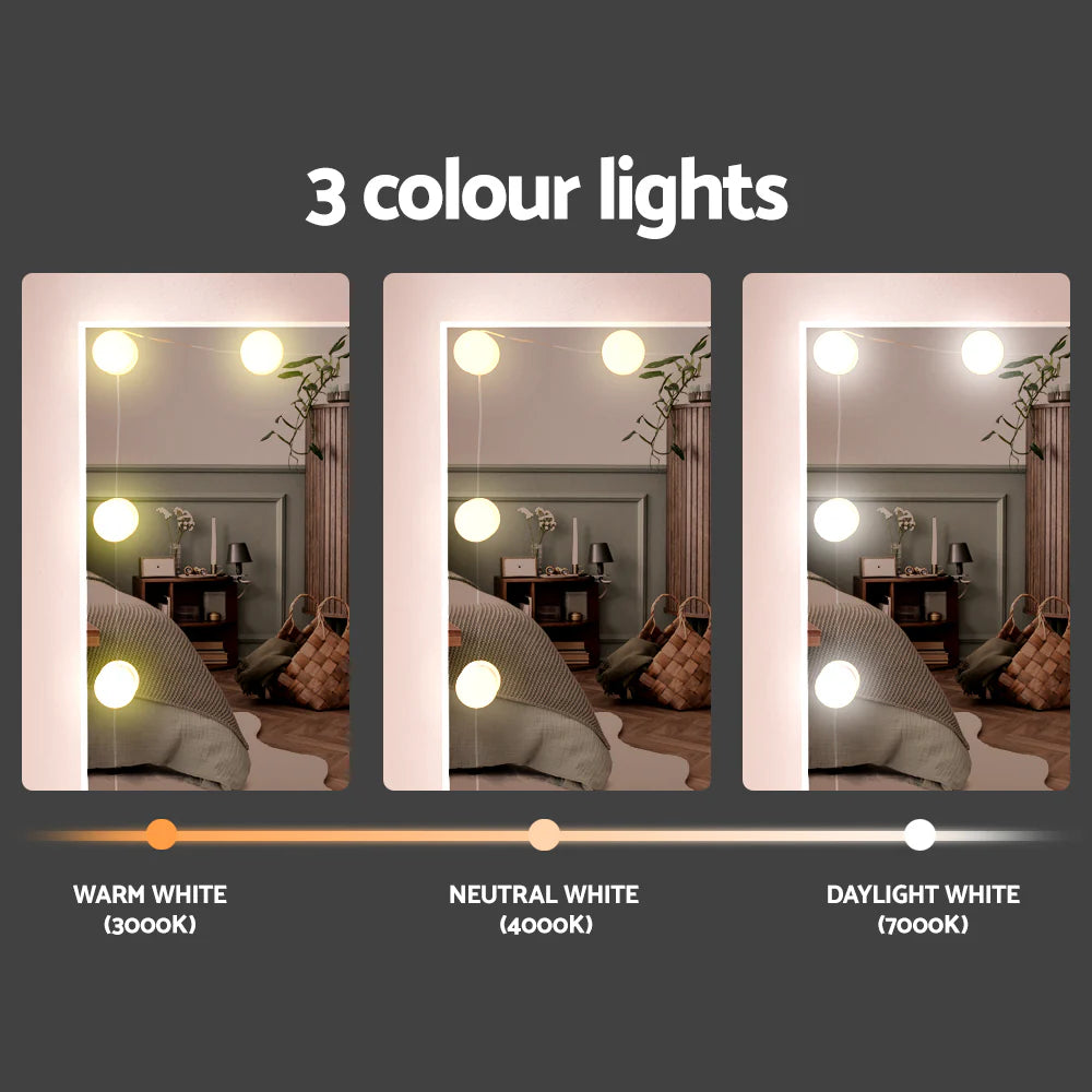 Artiss Dressing Table Set With Stool, 10 LED Bulbs, White - Debbie