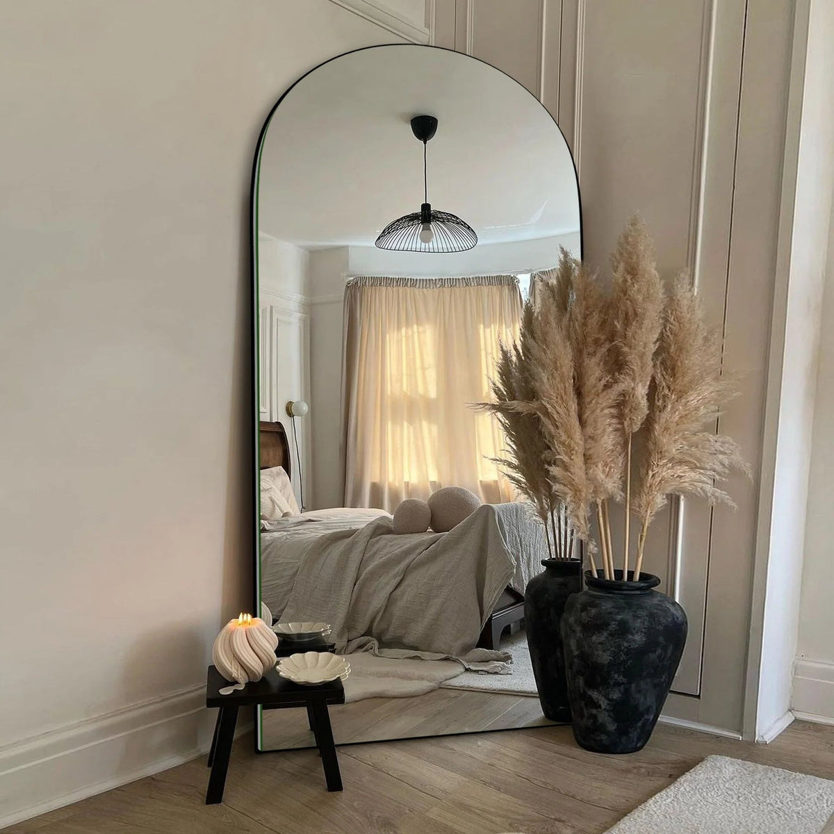 Arched Full-Length Wood Floor Mirror, Black Or Gold, 65x22/71x24/71x28/71x32