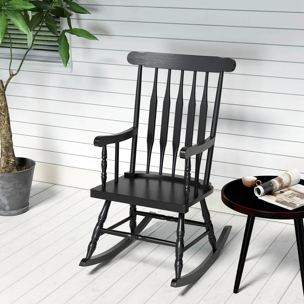 Costway Rubber Wood Rocking Chair, White, 22 x 32 x 44 in, 300 lbs