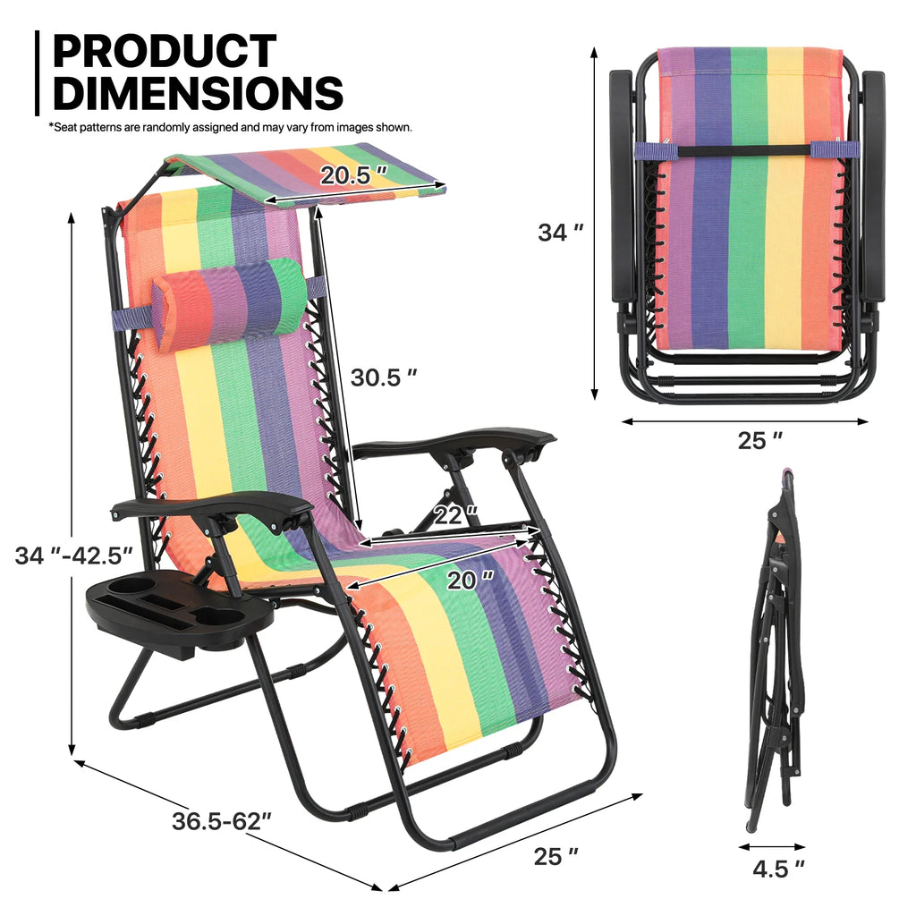 MoNiBloom Zero Gravity Reclining Chairs Set Of 2 With Canopy Shade And Headrest, Black - 330 lbs