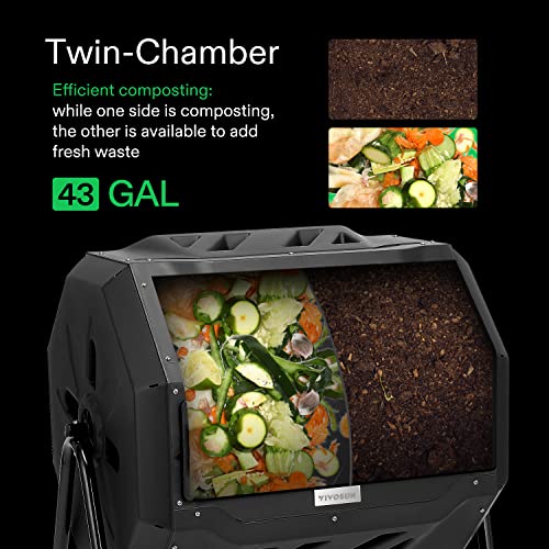 VIVOSUN Outdoor Dual Rotating Batch Compost Bin, 43 Gallon, Black Door