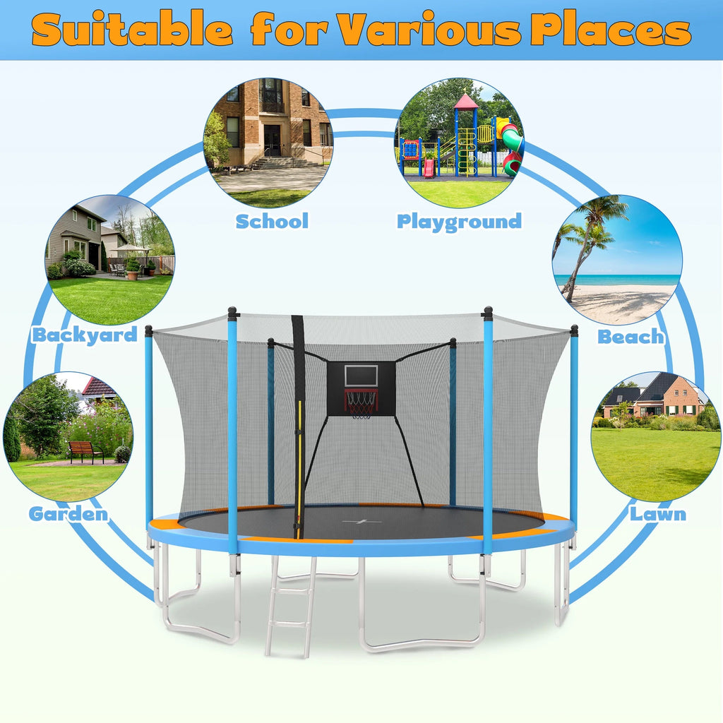 SHINPT 14ft Outdoor Trampoline With Safety Net, Basketball Hoop And Ladder