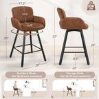 LUE BONA Counter Height Swivel Bar Stools With Backrest And Arms, 26 in, Set Of 6, Brown