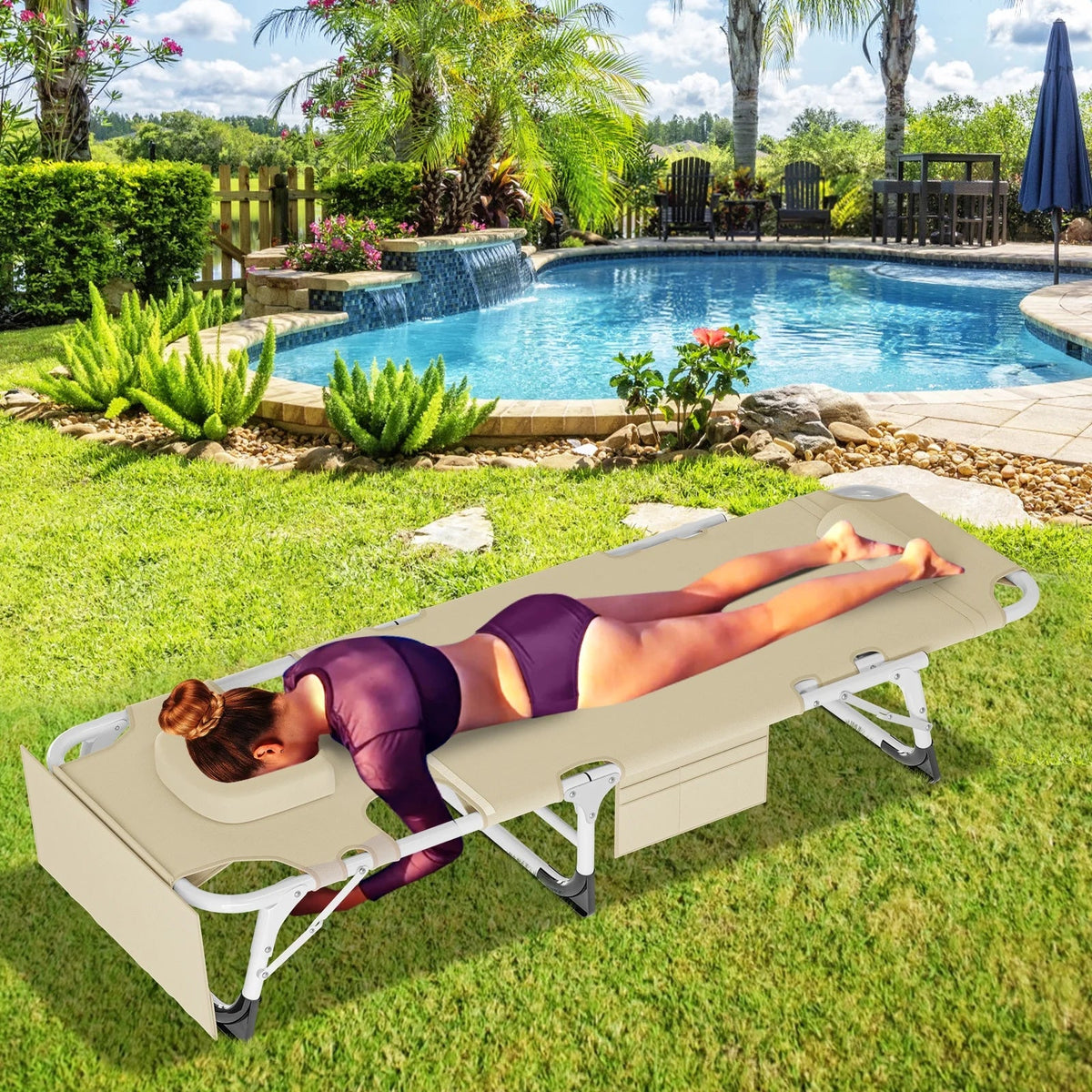 Slsy 5-Position Adjustable Folding Lounge Chair And Cot - 75.2" x 25.6" x 11.8"