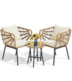 DEXTRUS 3-Piece Outdoor Patio Wicker Bistro Set With Soft Cushions