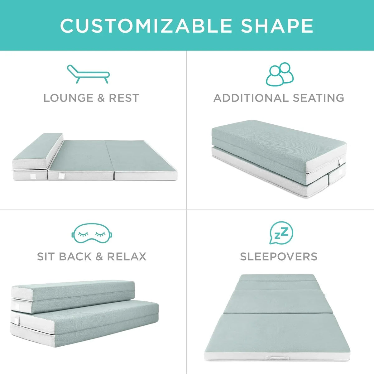 Best Choice Products Queen-Size 4in Tri-Fold Foam Mattress With Carry Case - Grey