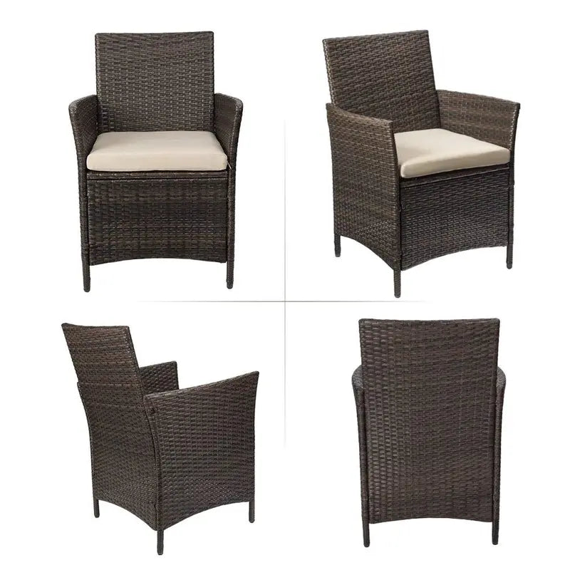 Devoko 3-Piece Brown PE Rattan Patio Furniture Set With 2 Chairs And Tea Table - 21.5 x 19.5 x 33.5 in Chairs, 15.75 x 15.75 x 17.75 in Table