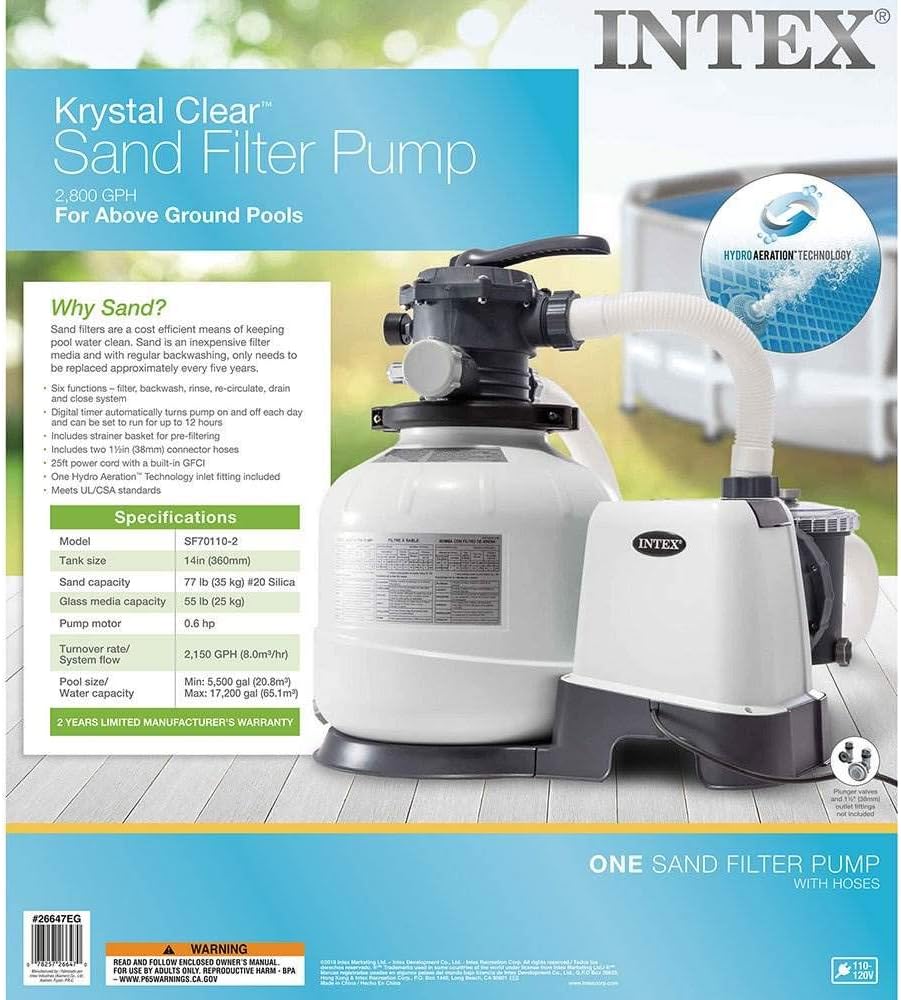 Intex Krystal Clear 16 Inch 3,000 GPH Above-Ground Pool Sand Filter Pump - 26651EG