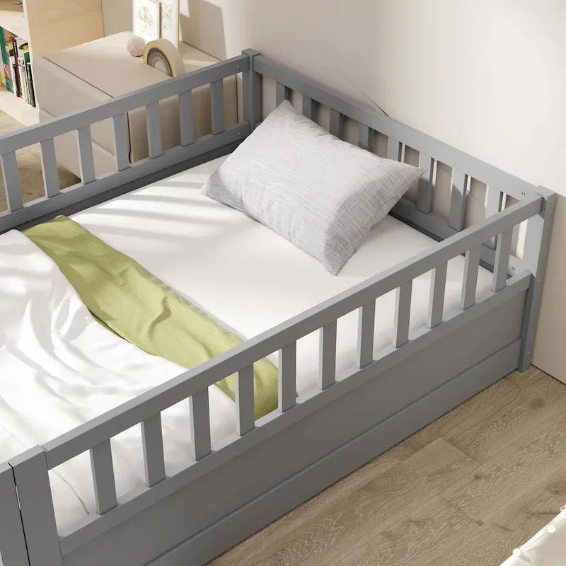 Montessori Children's Floor Bed With Support Slat, Twin / Full, Pine And Plywood