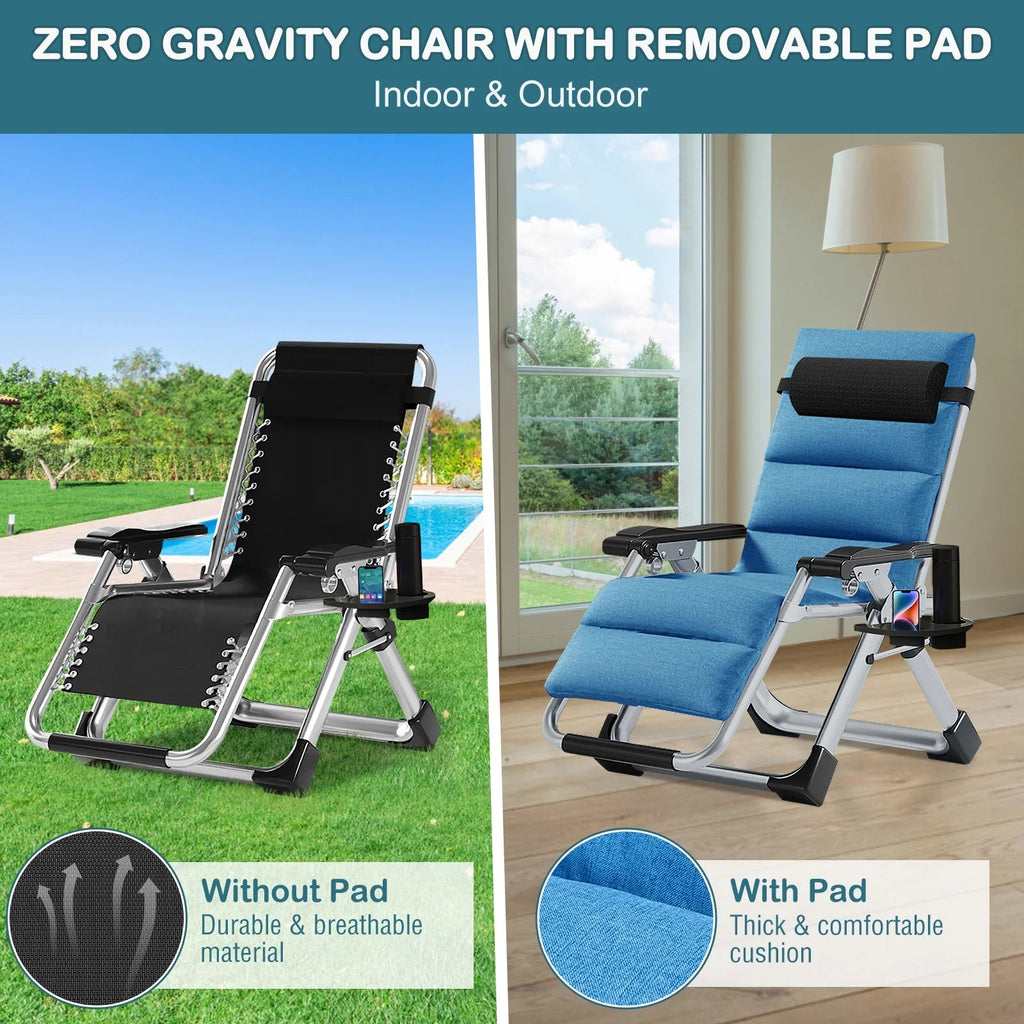 NAIZEA Zero Gravity Chair With Removable Cushion, Cup Holder, and Black Color