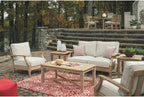 Signature Design by Ashley Clare View Outdoor Patio Eucalyptus Sofa With Cushions, Beige