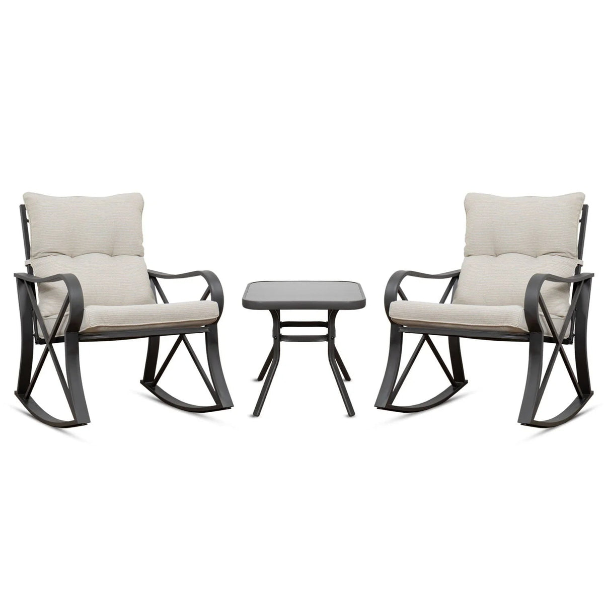 COSIEST 3 Piece Metal Bistro Set With Beige Cushions And Coffee Table