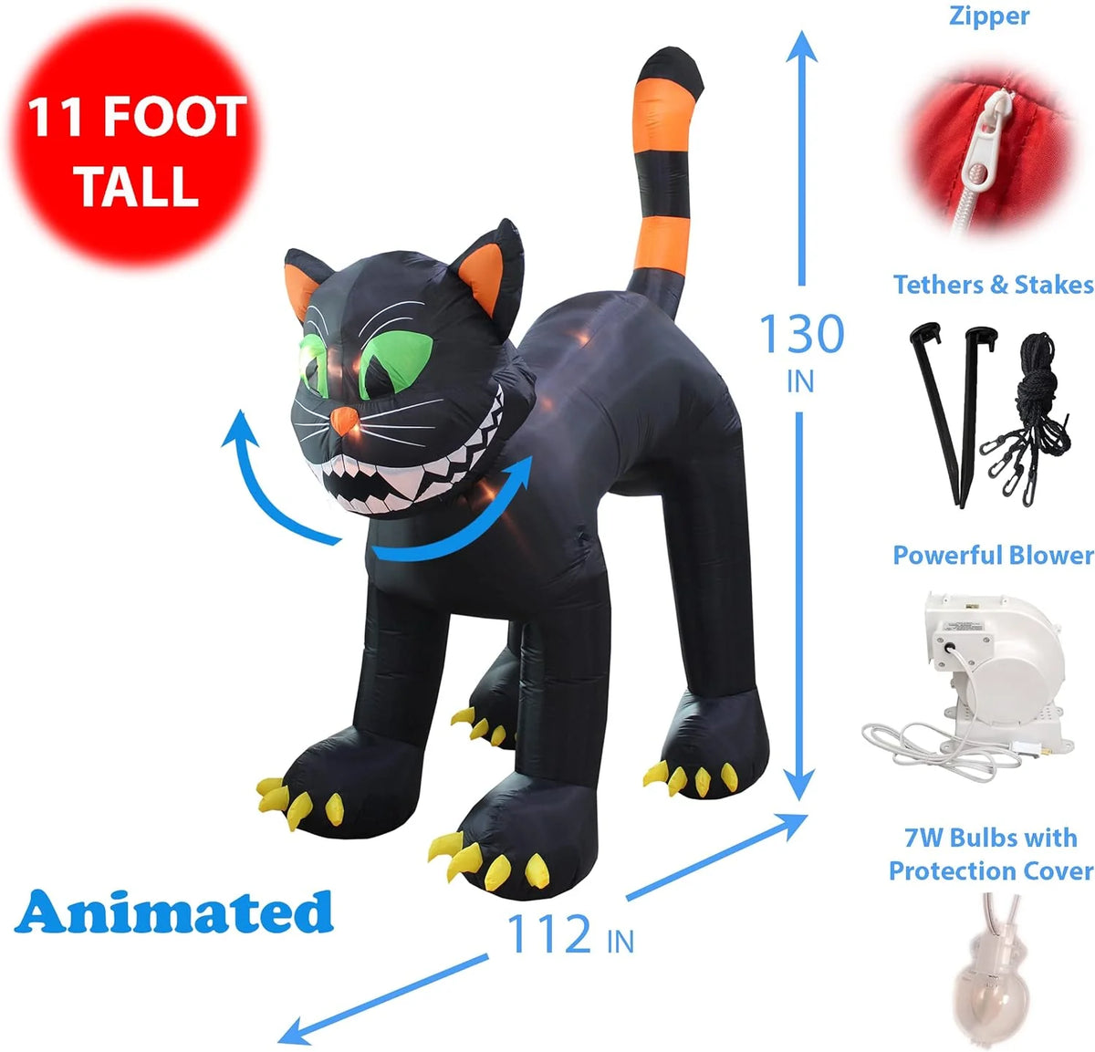 BZB Goods Animated Halloween Inflatable Black Cat, 112 x 43 x 130 inches
