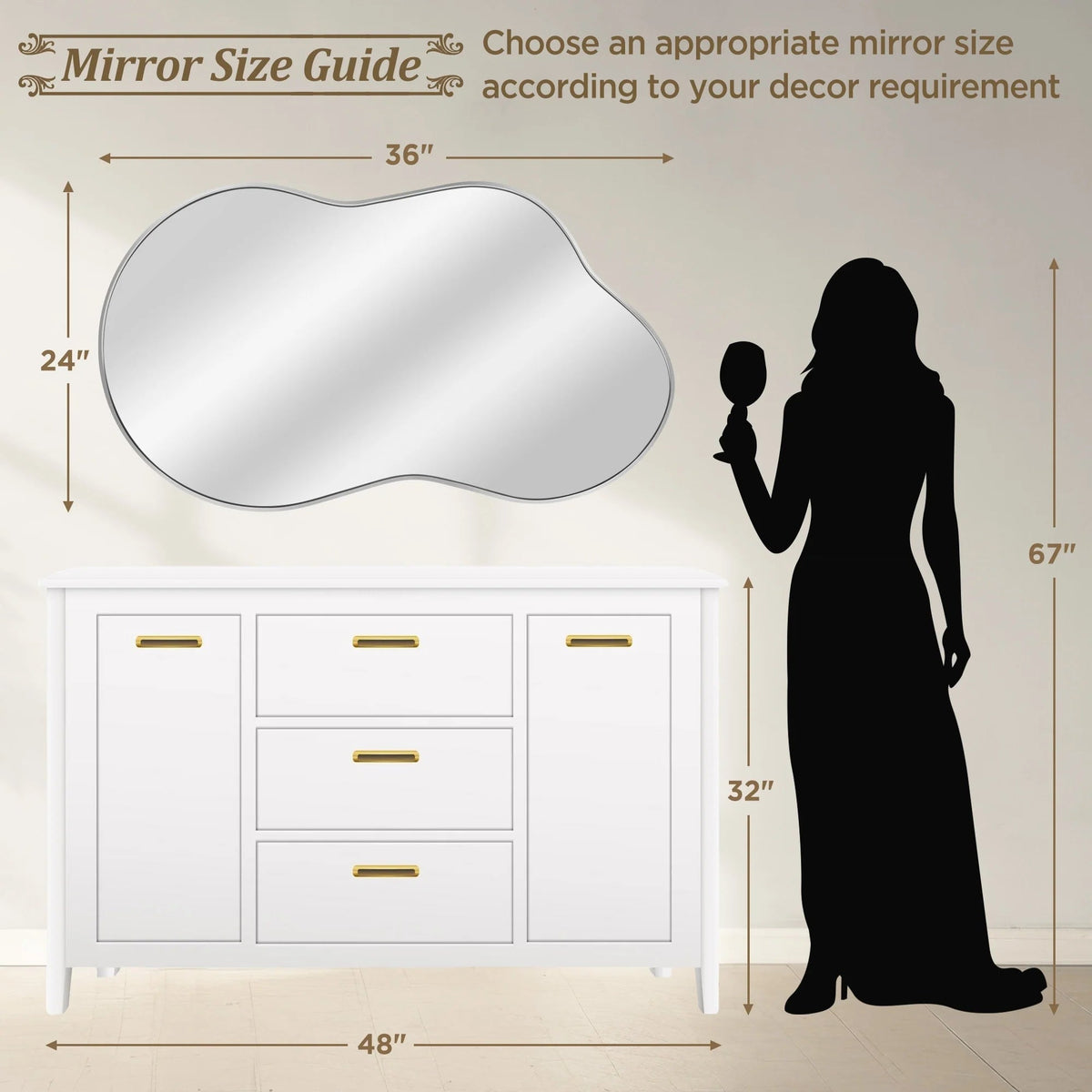 Asymmetrical Irregular Wall Mirror, 20x36, 24x36, Or 26x46, Gold, Black, Or Silver
