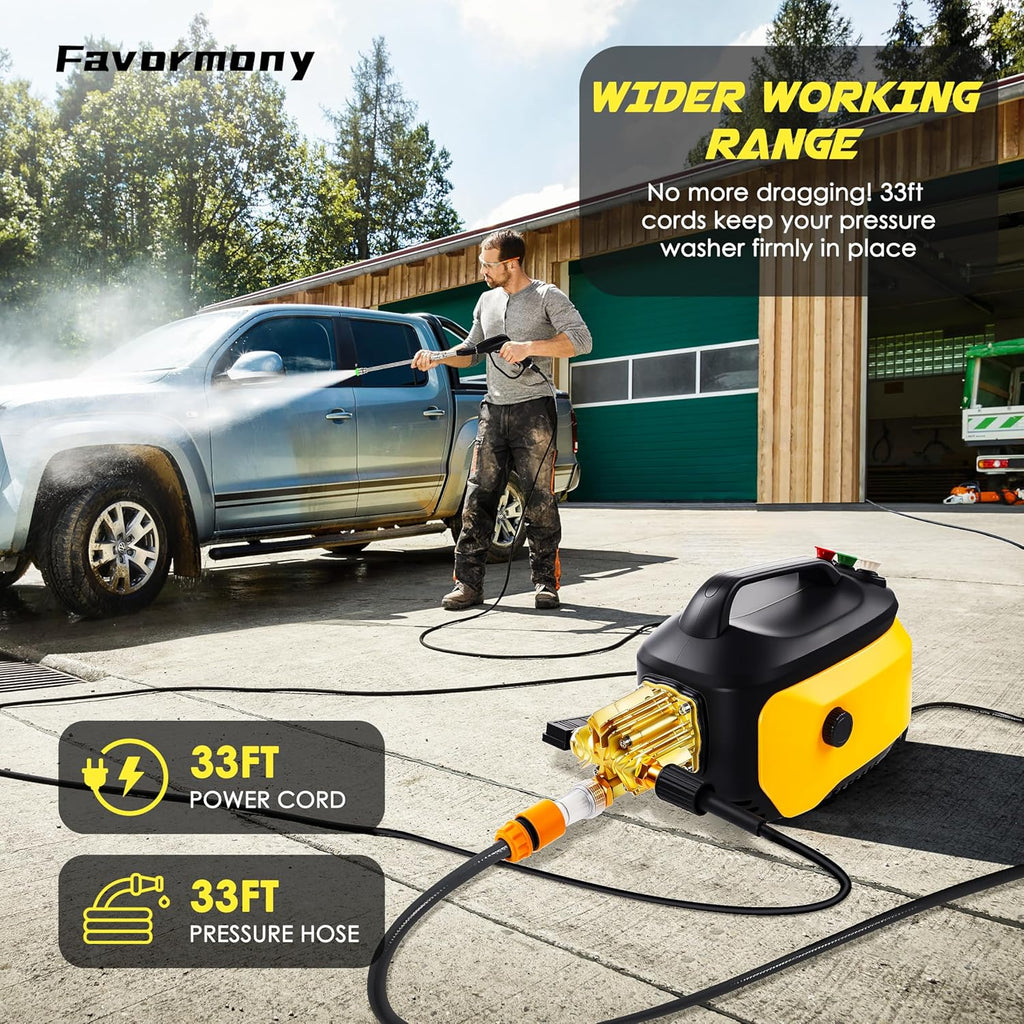 Portable Compact Electric Pressure Cleaner With 33FT Extension Hose, 3 Nozzles And Foam Cannon