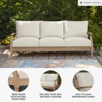 Signature Design by Ashley Clare View Outdoor Patio Eucalyptus Sofa With Cushions, Beige