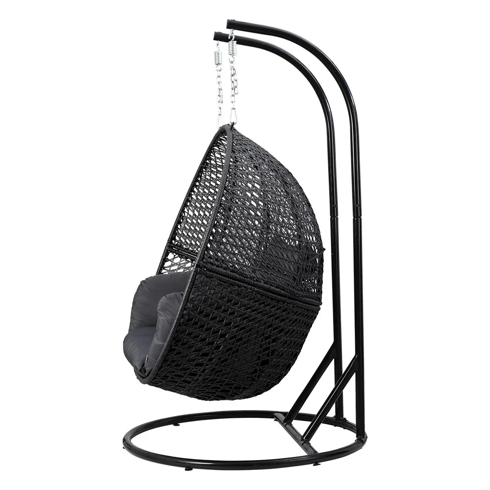 Gardeon Hanging Pod Chair With Stand And Cushion, 2 Seater, Grey