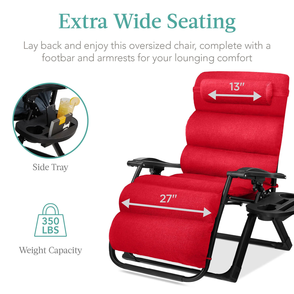 Best Choice Products Oversized Zero Gravity Folding Recliner With Removable Cushion And Side Tray - Fossil Gray