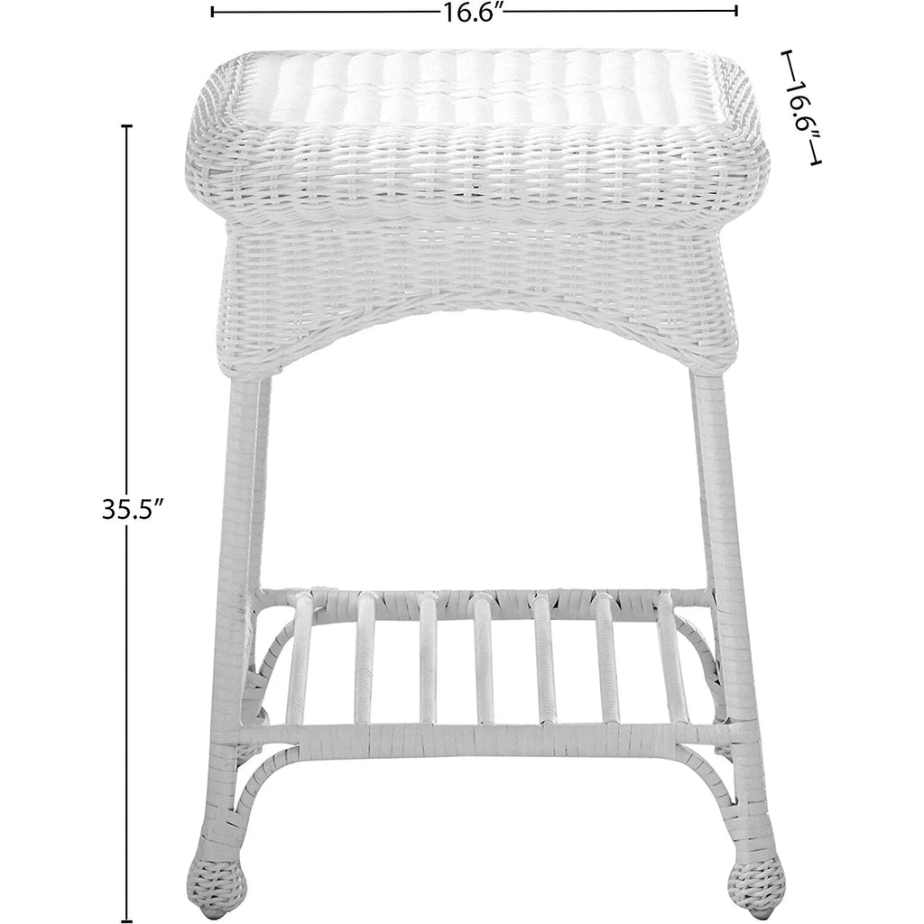 Jeco Resin Wicker Outdoor Patio Rocker Chair And End Table Set, 3-Piece, White