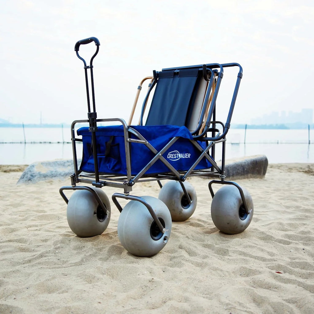CRESTWALKER Beach Cart With 13in Balloon Wheels, Chair Racks And Pump - Beach Wagon