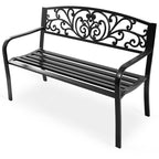Outdoor Patio Bench With Cast Iron Backrest And Steel Frame, 50 x 23 1/2 x 33 1/2 in