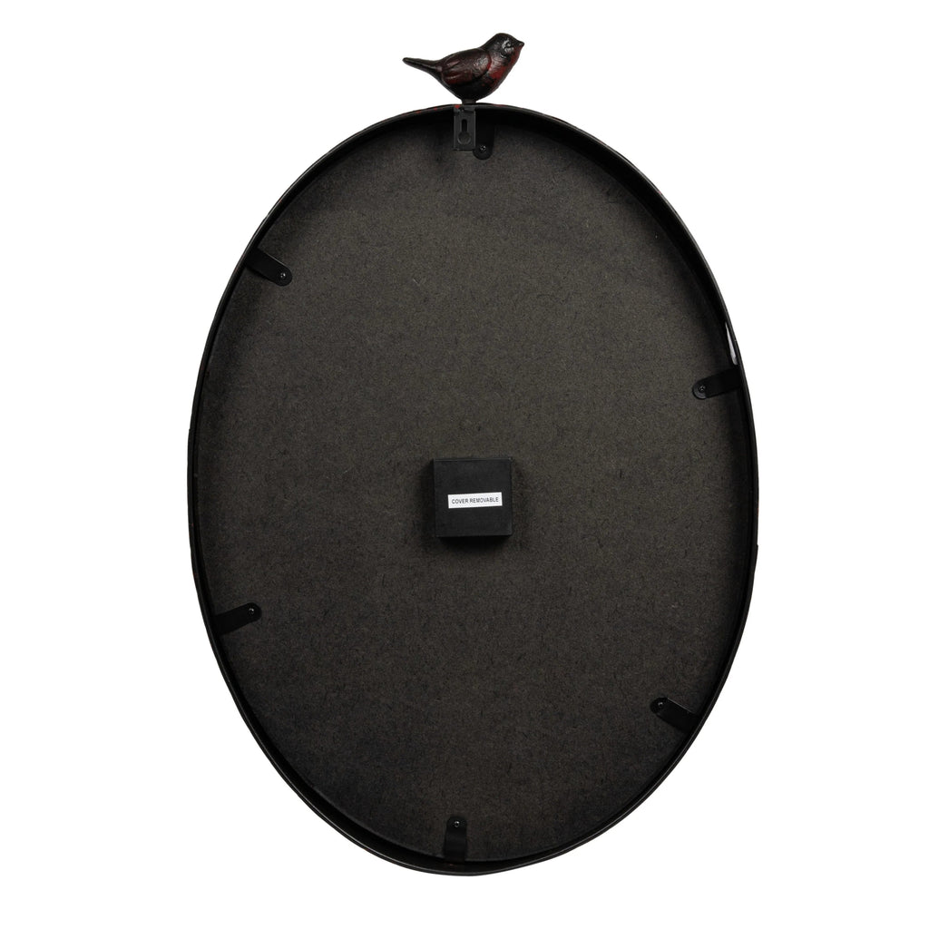 Metal Oval Wall Clock With Bird Design, 17 in L x 3 in W x 25.25 in H - Vintage