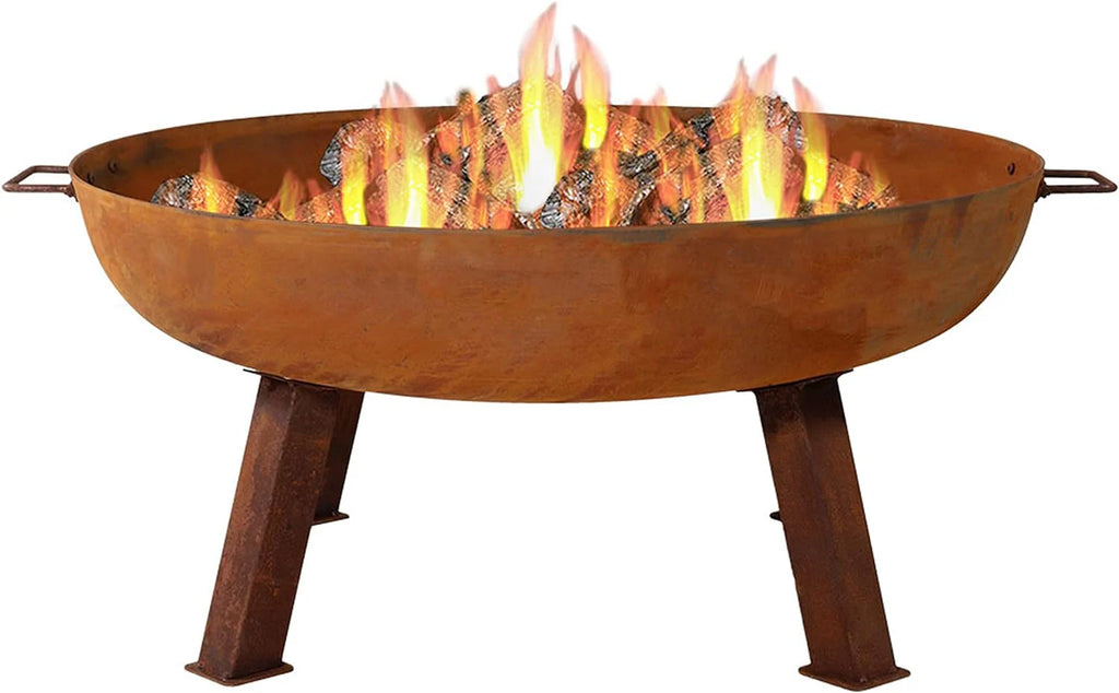 Sunnydaze Decor Rustic Cast Iron Outdoor Raised Fire Pit Bowl, 34-Inch, Rust - RCM-LG570