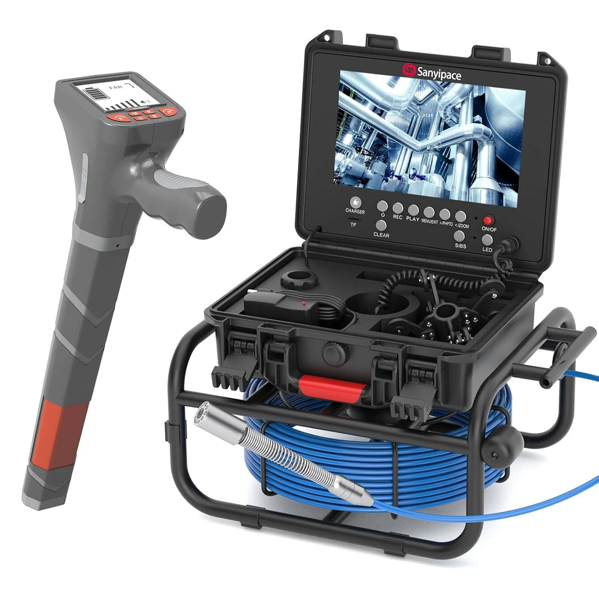 Sanyipace Sewer Inspection Camera, 100 Feet / 30 Meters, 23 mm, 5x Zoom, 9-Inch IPS Screen, 16GB Memory Card