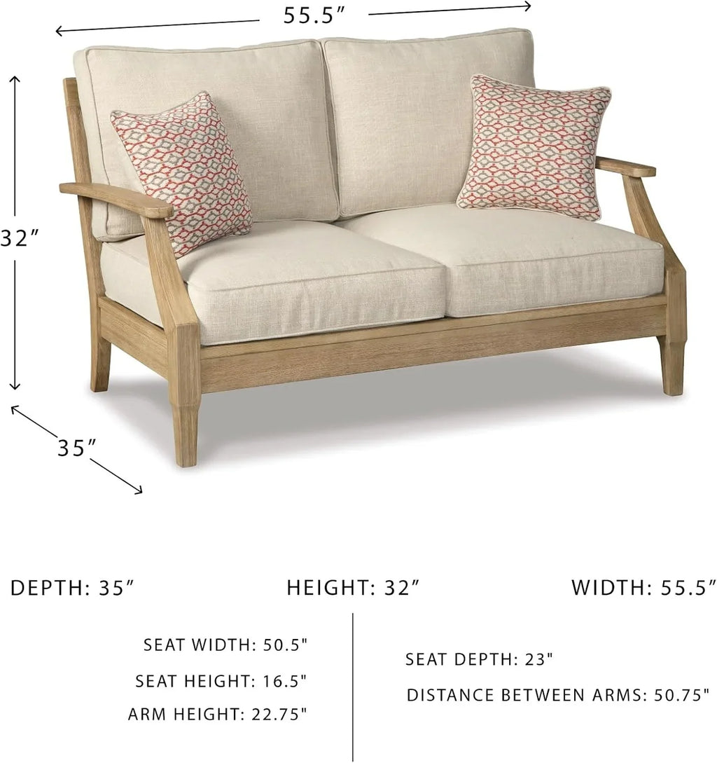 Signature Design by Ashley Clare View Outdoor Patio Eucalyptus Sofa With Cushions, Beige