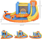 Outsunny 5-in-1 Inflatable Water Slide Bounce House, Orange Blue Yellow, 450W Air Blower