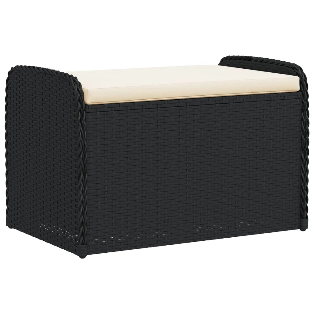 vidaXL Outdoor Poly Rattan Storage Bench With Cushion, Black, 45.3 x 20.1 x 20.5 in