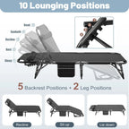 Slsy 5-Position Adjustable Folding Lounge Chair And Cot - 75.2" x 25.6" x 11.8"
