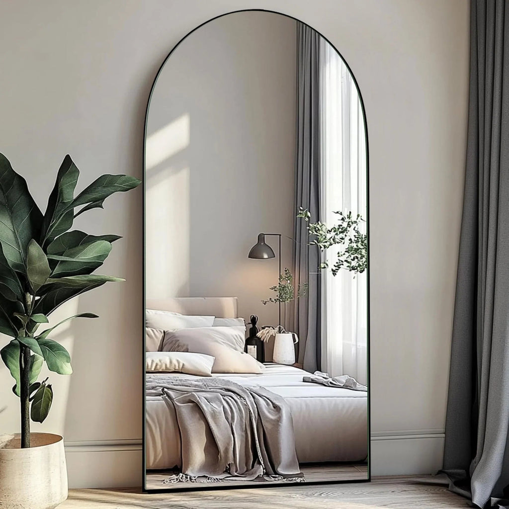 Arched Full-Length Wood Floor Mirror, Black Or Gold, 65x22/71x24/71x28/71x32