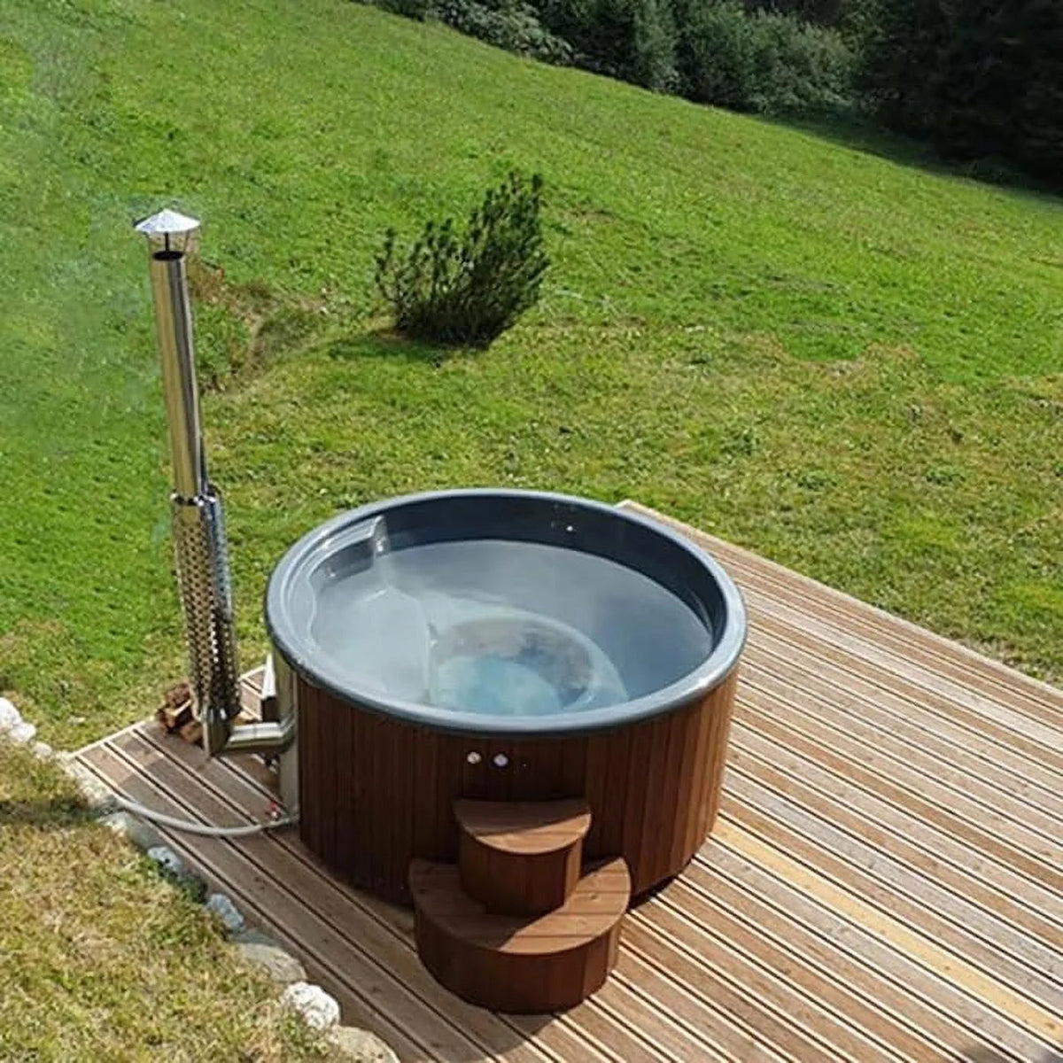 SaunaLife Wood-Fired Hot Tub, Natural, Up To 6 Persons, Thermo-Spruce, 79 in Diameter - S4N