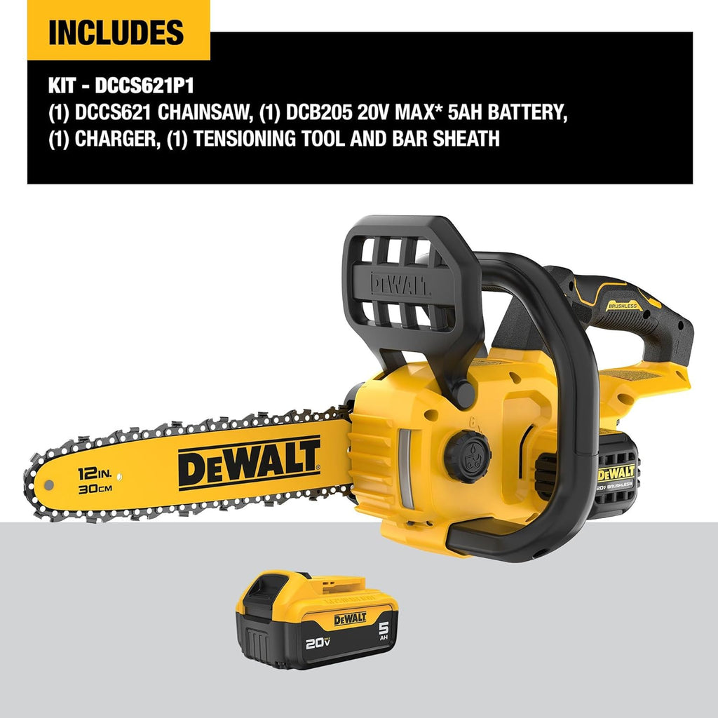 DEWALT 20V MAX 12 in Cordless Chainsaw Kit With Battery And Charger - DCCS621P1