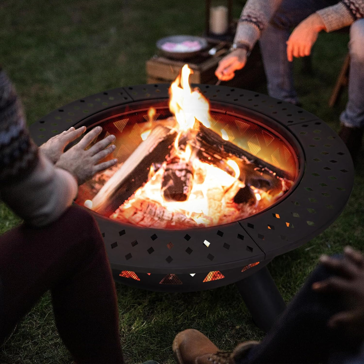SUNCREAT 42-Inch Wood Burning Patio Fire Pit, Black, 42.1 Inch Diameter x 25.2 Inch High