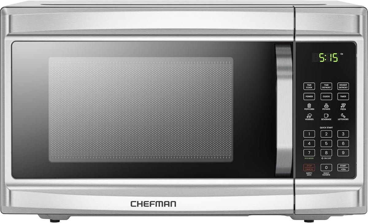 Chefman Countertop Microwave Oven, 1.3 Cu. Ft., Stainless Steel, 1000 Watts - RJ55-SS-13