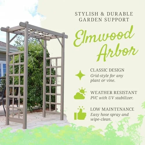 Dura-Trel PVC Garden Arbor, Elmwood, Mocha, 57in x 85in