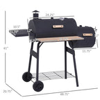 Outsunny Portable Charcoal BBQ Grill And Offset Smoker Combo, 48.75in x 20.75in x 41in - Black
