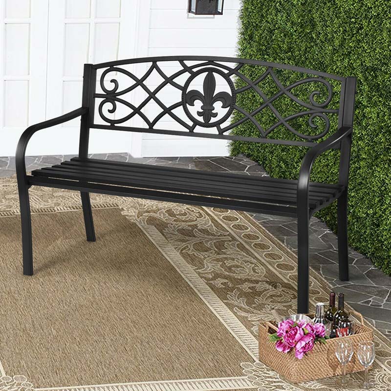 50.5in Black Steel Outdoor Patio Garden Bench - 500lbs Capacity
