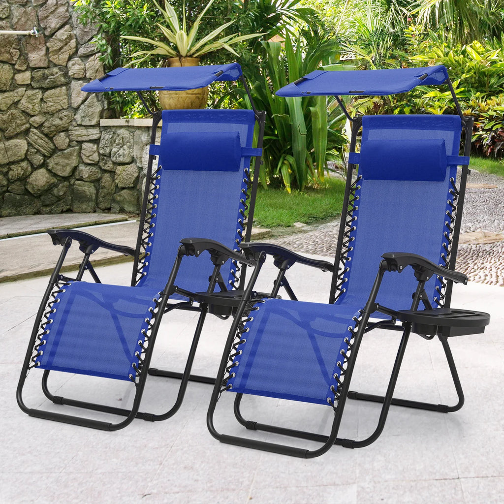 MoNiBloom Zero Gravity Reclining Chairs Set Of 2 With Canopy Shade And Headrest, Black - 330 lbs