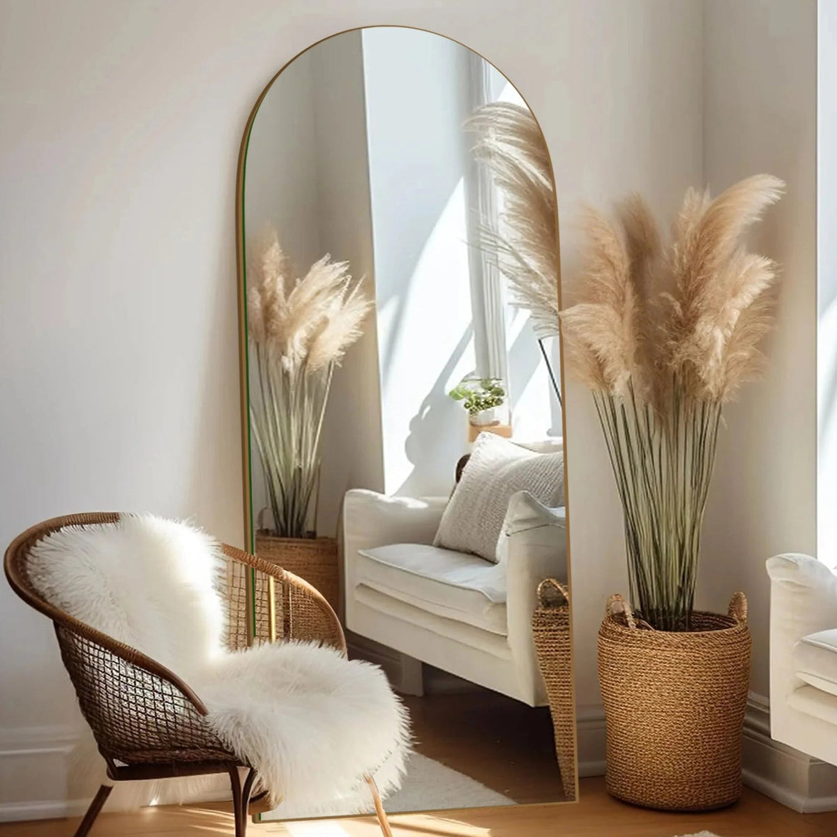 Arched Full-Length Wood Floor Mirror, Black Or Gold, 65x22/71x24/71x28/71x32