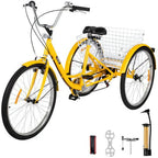 Adult Tricycle 26 in 7 Speed 3 Wheel Bike With Basket - Yellow