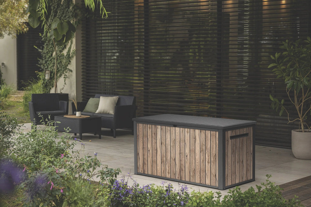 Keter 170 Gallon Durable Resin Outdoor Deck Box Storage, Pine