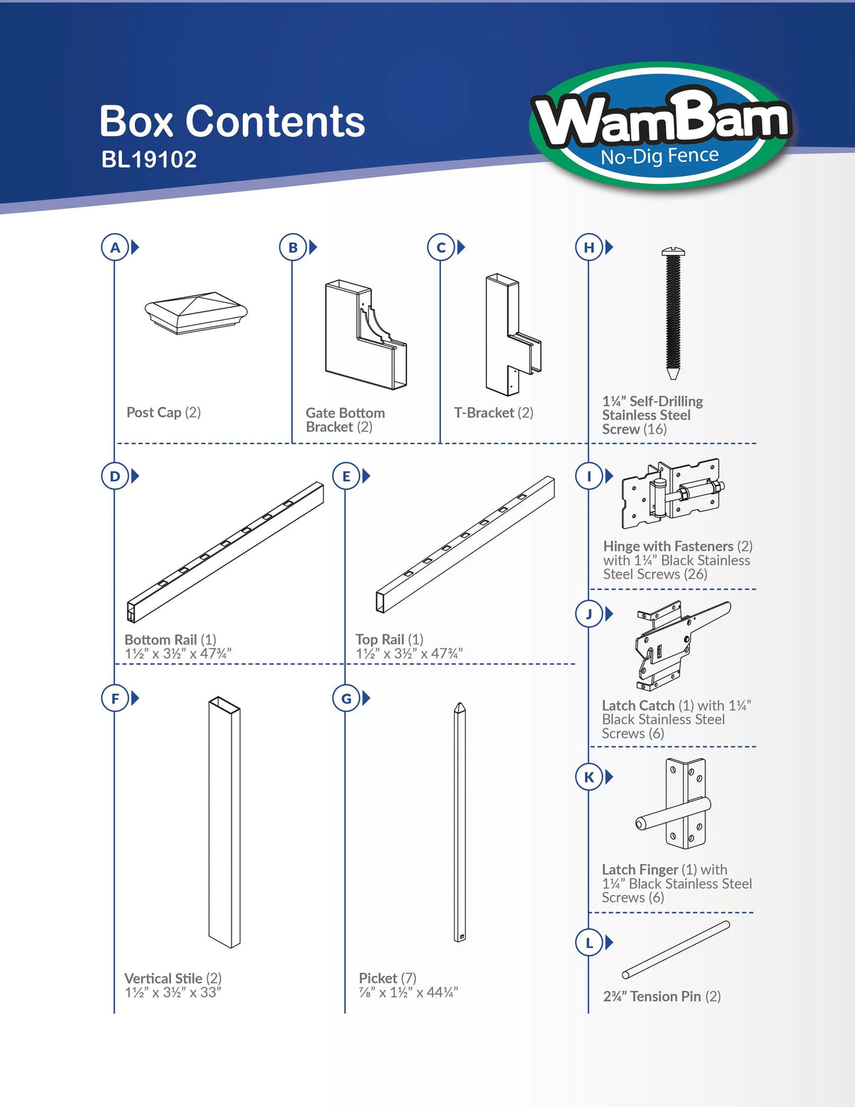 WamBam White Vinyl Picket Fence Panel Kit, 4ft H x 6ft W, 1 Panel + 1 Post - BL19101