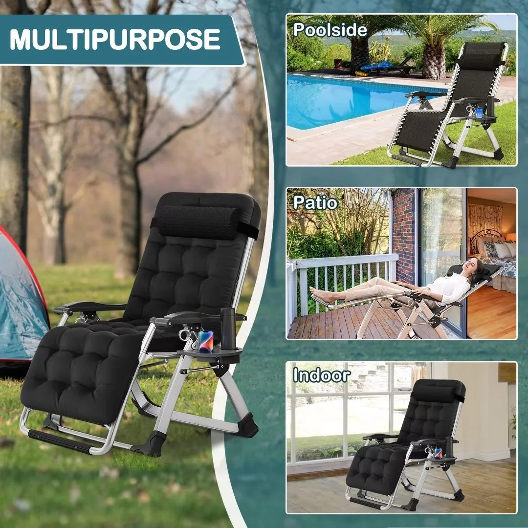 NAIZEA Zero Gravity Lawn Recliner Chairs, 2 Pack, Black