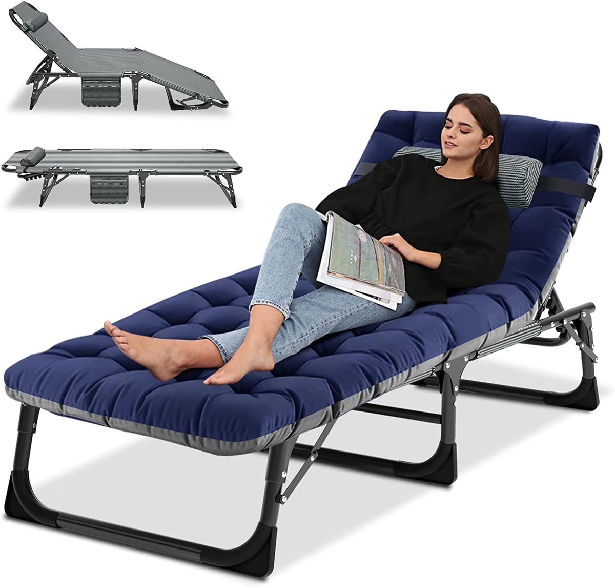 Slsy 5-Position Adjustable Folding Lounge Chair And Cot - 75.2" x 25.6" x 11.8"